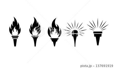 Black Solid Abstract Torch Silhouettes Set of Six on White Background 137691919