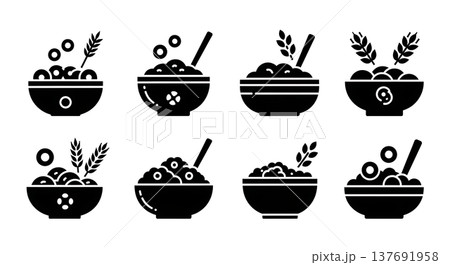 Black Solid Cereal Bowls Silhouettes Set of Six on White Background 137691958