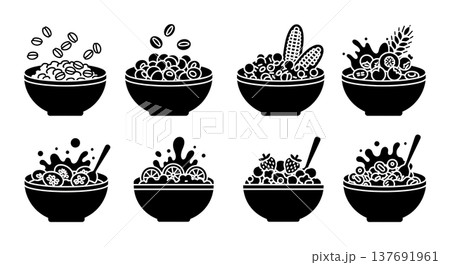 Black Solid Cereal Bowls Silhouettes Set of Six on White Background 137691961