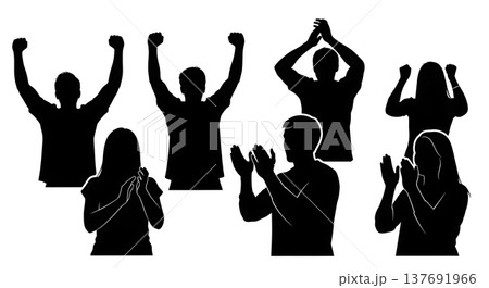 Black Solid Cheering People Silhouettes Set of Six on White Background Black Solid Cheering People Silhouettes Set of Six on White Background 137691966
