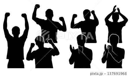 Black Solid Cheering People Silhouettes Set of Six on White Background Black Solid Cheering People Silhouettes Set of Six on White Background 137691968