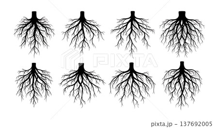 Black Solid Abstract Root Silhouettes Set of Six on White Background 137692005