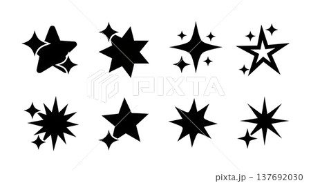 Black Solid Abstract Star Silhouettes Set of Six on White Background 137692030