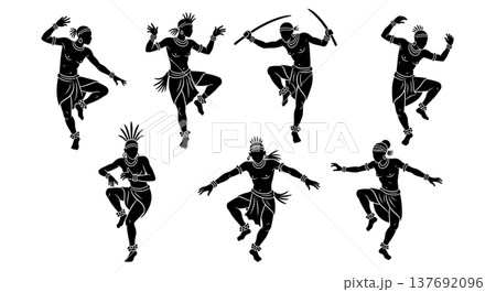 Black Solid African Dancer Silhouettes Set of Six on White Background Black Solid African Dancer Silhouettes Set of Six on White Background 137692096