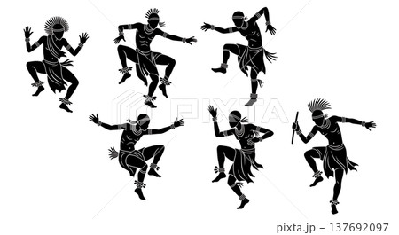 Black Solid African Dancer Silhouettes Set of Six on White Background Black Solid African Dancer Silhouettes Set of Six on White Background 137692097