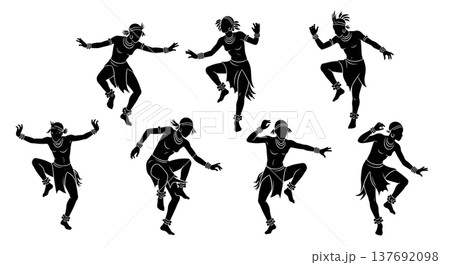 Black Solid African Dancer Silhouettes Set of Six on White Background Black Solid African Dancer Silhouettes Set of Six on White Background 137692098