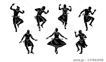 Black Solid African Dancer Silhouettes Set of Six on White Background Black Solid African Dancer Silhouettes Set of Six on White Background 137692099