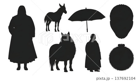 Black Solid Agricultural Field and Crop Row Silhouettes Set of Six 137692104