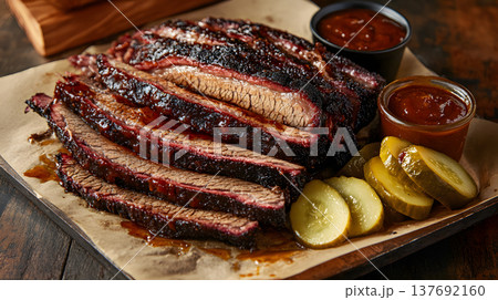 Juicy Food, Juicy brisket slices perfectly smoked served Juicy Food, Juicy brisket slices perfectly smoked served 137692160