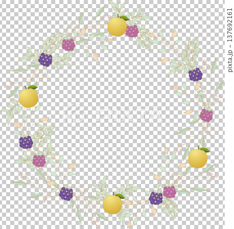 パステルカラーの上品な植物と果物のリース、ボタニカルフレーム パステルカラーの上品な植物と果物のリース、ボタニカルフレーム 137692161
