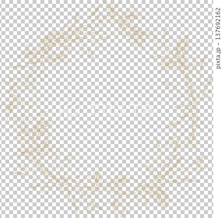 シンプルで線画の植物と果物のリース、ボタニカルフレーム 137692162