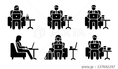 Black Solid Airport Lounge Silhouettes Set of Six on White Background Black Solid Airport Lounge Silhouettes Set of Six on White Background 137692297
