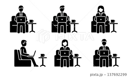 Black Solid Airport Lounge Silhouettes Set of Six on White Background Black Solid Airport Lounge Silhouettes Set of Six on White Background 137692299