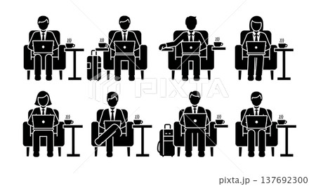 Black Solid Airport Lounge Silhouettes Set of Six on White Background Black Solid Airport Lounge Silhouettes Set of Six on White Background 137692300
