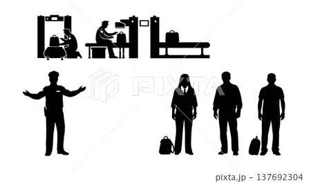 Black Solid Airport Security Silhouettes Set of Six on White Background 137692304
