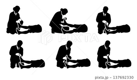 Black Solid Anesthesiologist Silhouettes Set of Six on White Background 137692330