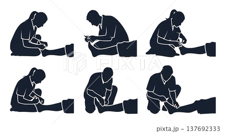Black Solid Anesthesiologist Silhouettes Set of Six on White Background 137692333