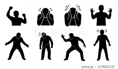 Black Solid Angry People Silhouettes Set of Six on White Background 137692337