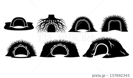 Black Solid Animal Burrow and Den Entrance Silhouettes Set of Six Black Solid Animal Burrow and Den Entrance Silhouettes Set of Six 137692343