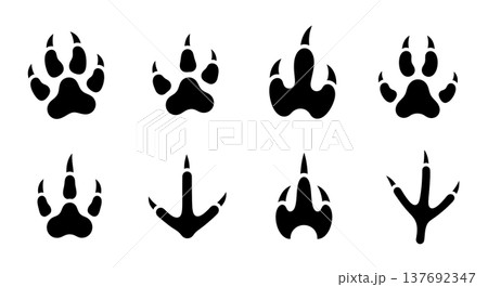 Set of Six Black Solid Animal Track Silhouettes in Nature Set of Six Black Solid Animal Track Silhouettes in Nature 137692347
