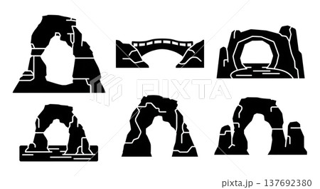Black Solid Natural Arch Rock Formation Silhouettes Set of Six 137692380