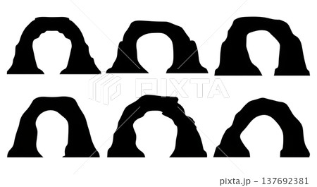 Black Solid Natural Arch Rock Formation Silhouettes Set of Six 137692381