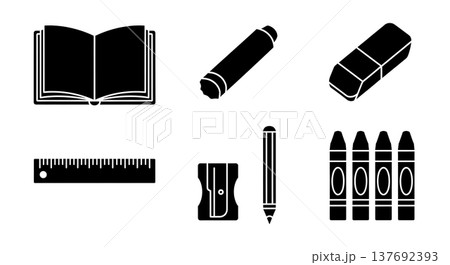 Black Solid Art Drawing Supplies Silhouettes Set of Six on White Background 137692393