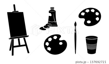 Black Solid Art Painting Supplies Silhouettes Set of Six on White Background 137692721