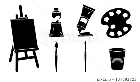 Black Solid Art Painting Supplies Silhouettes Set of Six on White Background 137692723
