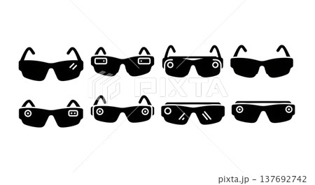 Black Solid Smart Glasses Set Silhouettes Set of Six on White Background Black Solid Smart Glasses Set Silhouettes Set of Six on White Background 137692742