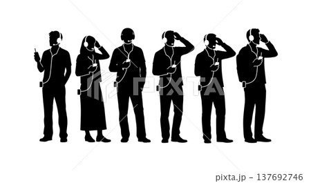 Black Solid Audio Guide Silhouettes Set of Six on White Background 137692746