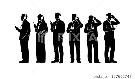 Black Solid Audio Guide Silhouettes Set of Six on White Background 137692747