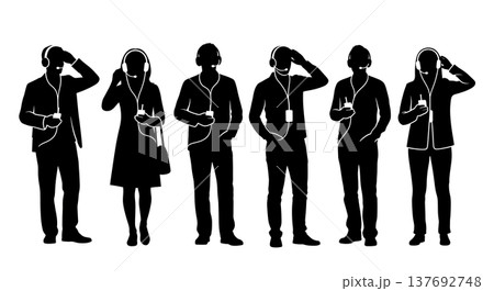 Black Solid Audio Guide Silhouettes Set of Six on White Background 137692748