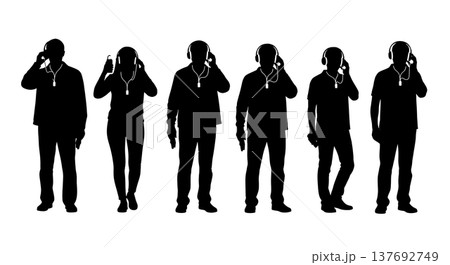 Black Solid Audio Guide Silhouettes Set of Six on White Background 137692749