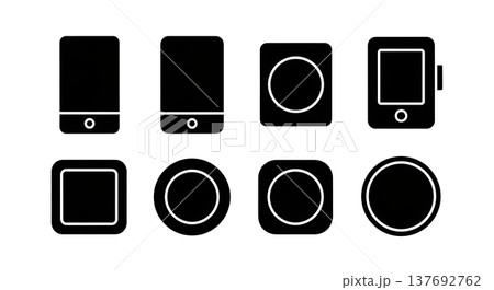 Black Solid Audio Speaker Silhouettes Set of Six on White Background Black Solid Audio Speaker Silhouettes Set of Six on White Background 137692762