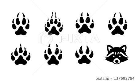 Black Solid Autumn Forest Animal Track Silhouette Icons 137692784