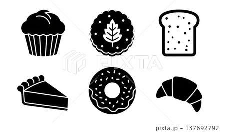 Black Solid Autumn Baked Goods and Pastry Silhouette Icons Black Solid Autumn Baked Goods and Pastry Silhouette Icons 137692792