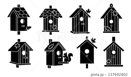 Black Solid Autumn Themed Birdhouse Silhouette Collection 137692802