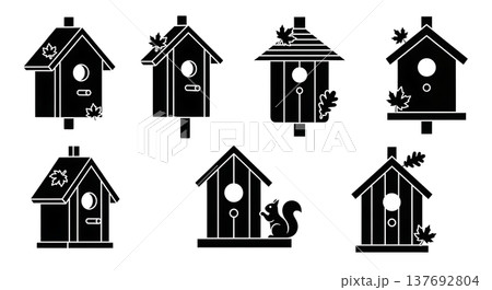 Black Solid Autumn Themed Birdhouse Silhouette Collection 137692804