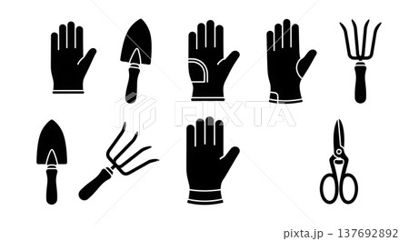 Black Solid Autumn Garden Cleanup Tool and Glove Silhouettes 137692892