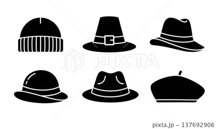 Black Solid Autumn and Fall Themed Headwear Silhouette Icons 137692906