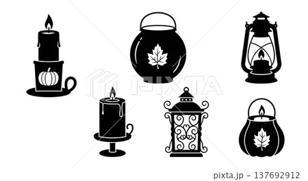 Black Solid Autumn Lantern and Candle Silhouette Collection Black Solid Autumn Lantern and Candle Silhouette Collection 137692912