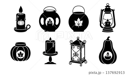 Black Solid Autumn Lantern and Candle Silhouette Collection Black Solid Autumn Lantern and Candle Silhouette Collection 137692913