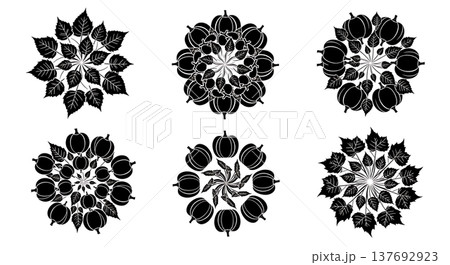 Black Solid Abstract Autumn Mandala and Swirl Pattern Silhouettes Black Solid Abstract Autumn Mandala and Swirl Pattern Silhouettes 137692923