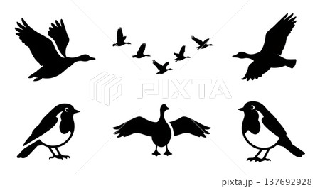 Black Solid Autumn Migratory Bird Silhouettes Set of Six 137692928
