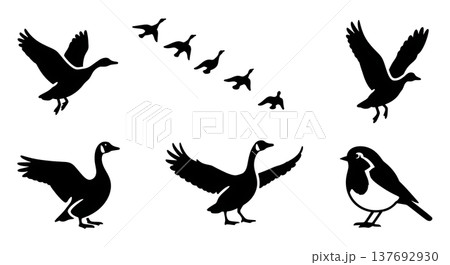 Black Solid Autumn Migratory Bird Silhouettes Set of Six 137692930