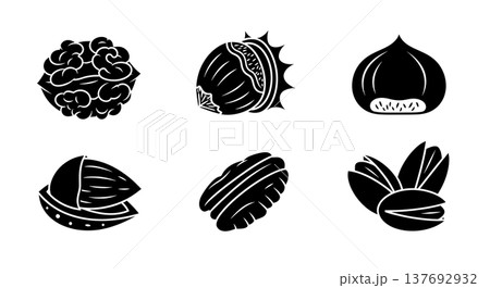 Black Solid Autumn Harvest Nut Silhouettes in Shells Set of Six Black Solid Autumn Harvest Nut Silhouettes in Shells Set of Six 137692932