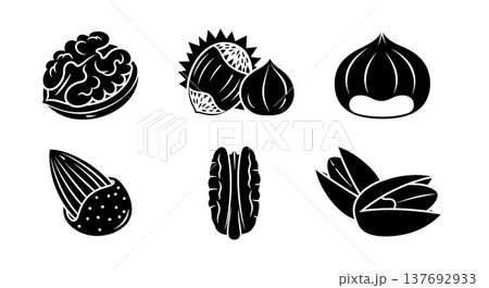 Black Solid Autumn Harvest Nut Silhouettes in Shells Set of Six 137692933