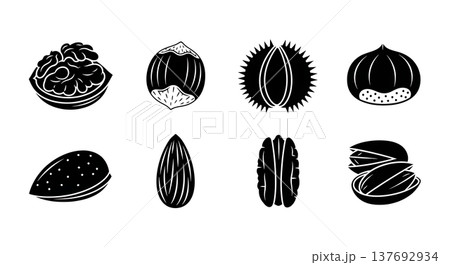 Black Solid Autumn Harvest Nut Silhouettes in Shells Set of Six Black Solid Autumn Harvest Nut Silhouettes in Shells Set of Six 137692934