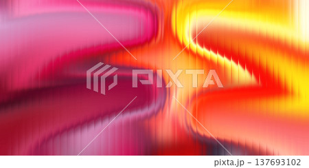 Abstract vibrant pink yellow ribbed glass wave texture background with glowing gradient light. 137693102